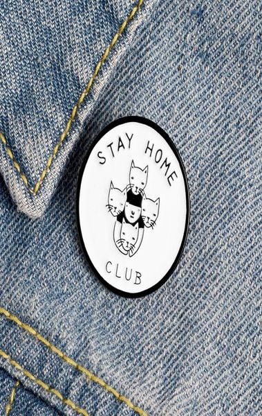 

stay home enamel pin custom cats girl brooches animal badge for bag lapel buckle simple round jewelry gift for friends7118318, Blue