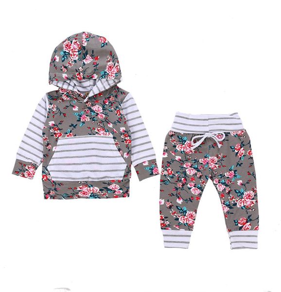 

girls striped hooded suit toddler baby little floral hooded set kids casual clothes boy girls printed pants baby pocket leisure ou3356712, White