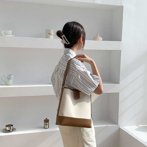 

bag women's handbag women's shoulder bag fashion niche contrast color splicing canvas bag commuting large capacity tote bag