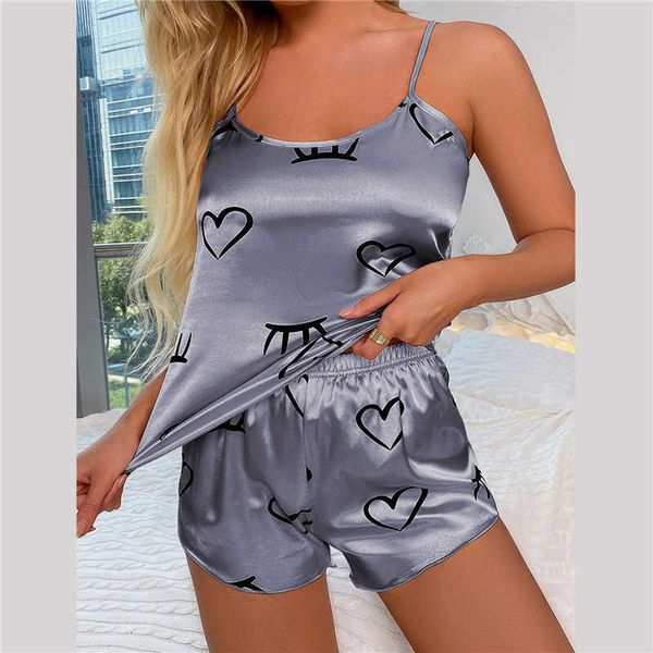 

women's sleep lounge 2023 fashion floral pajama set women's 2 pieces sleepwear pyjamas new silk satin cami and shorts pajamas for