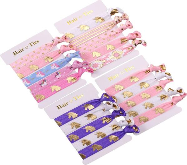 

elastic hairband bowknot gold foil unicornshorse printed knotted hand band for girls hair ties headwear2301538, Slivery;white