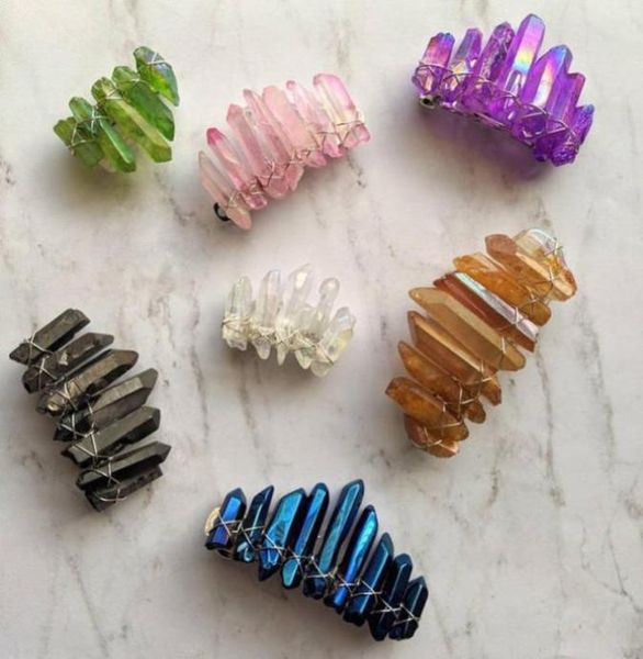 

angel aura crystal barrette natural stone bohemia ponytail clips for women french clip rainbow quartz hair accessories3207449
