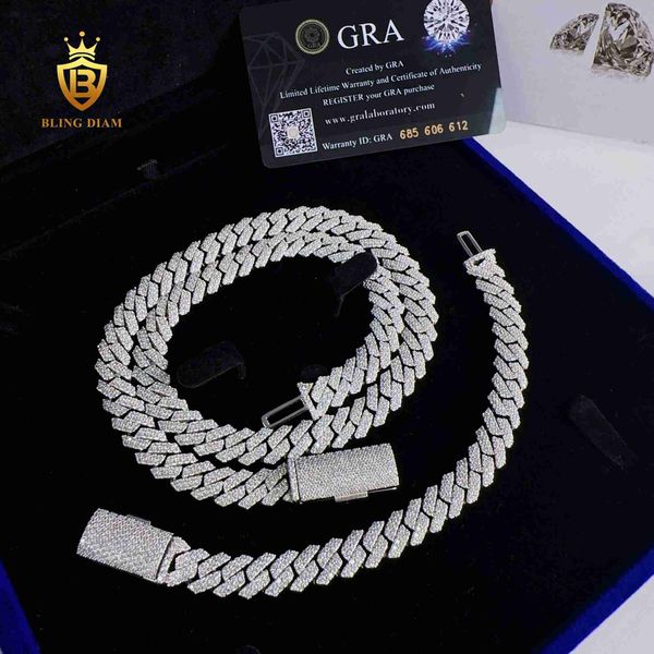 

blingdiam jewelry hip hop 10mm cuban link chain 2row vvs moissanite cuban chains necklace for men, Silver