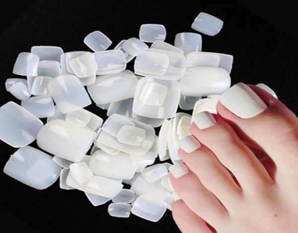 

100pcs square false toe nails full cover natural white clear press on fake toenail acrylic foot nail art tips manicure tools2406258, Red;gold