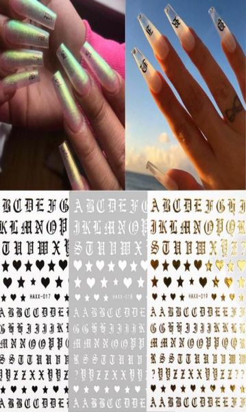 

new letter design fashion 3d nail sticker decal gold black character diy decorations art2802430