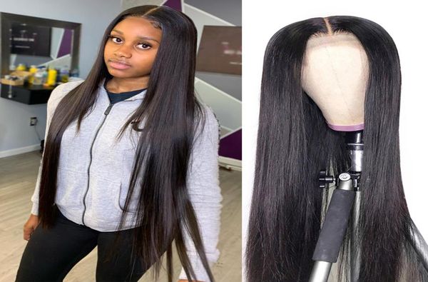 

straight human hair wigs middle part brazilian hd straight lace front wig with baby hair remy baby hair 13x1 lace part wig pre plu1231320, Black
