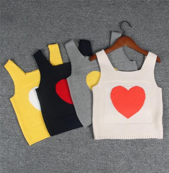 

4 color ins styles new arrival girl pure cotton knitted vest kids spring autumn love jacquard girl casual cute solid color vest fr8232533, Blue