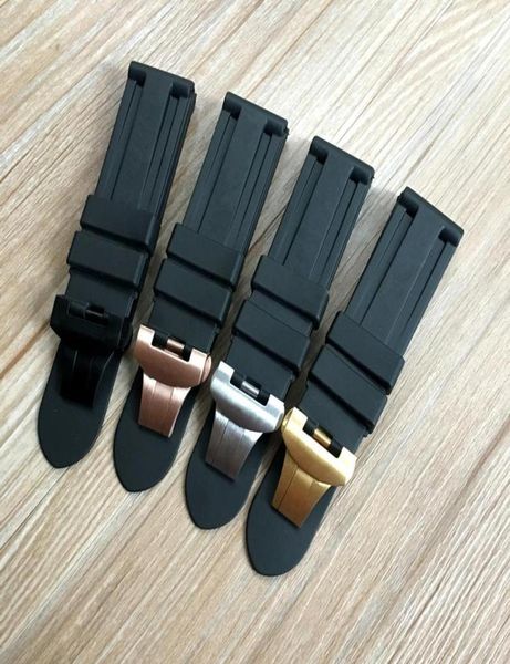 

watch bands quality vanilla 24mm 26mm black soft nature rubber watchband with butterfly buckle for pam pam441 111 359 wacth strap 3127873, Black;brown