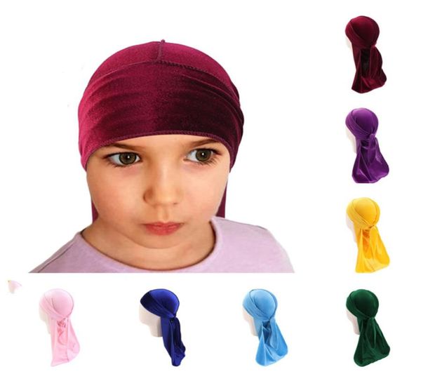 

velvet durag for children long tail headwrap kids dorag durags turban wigs pirate caps headscarf hip hop hats hair cover accessori9158712, Yellow