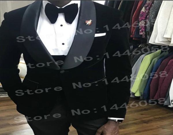 

costume homme 2018 elegant fashion design slim fit 3 pieces groomsmen black velvet men prom dress suits for wedding groom tuxedo2650791, Black;gray