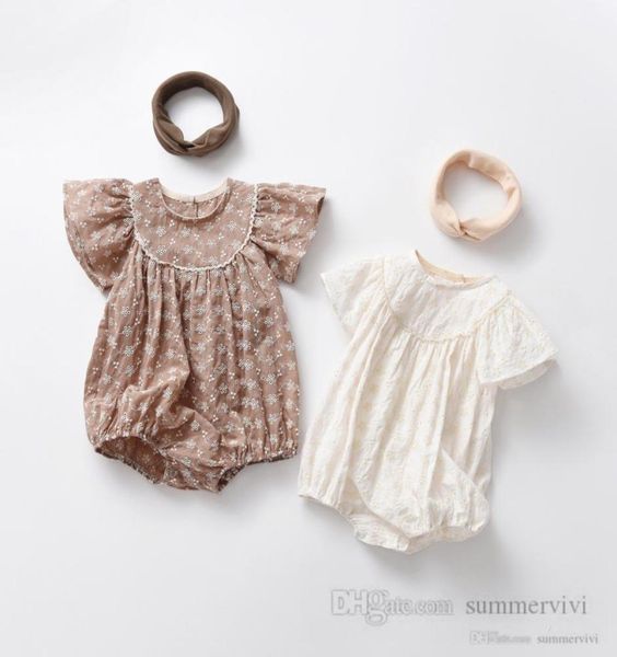 

infant kids lace hollow floral embroidery rompers newborn girls falbala fly sleeve jumpsuits summer baby soft climb clothing q47444596421, Blue
