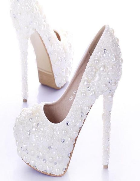 

new diamond wedding shoes ivory color pearl bridal dress shoes beautiful crystal high heel party prom shoes platforms8585745, Black