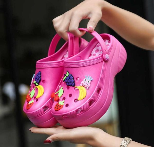 

women sandals clogs summer hole slippers beach antiskid thick bottom outside croc increase shoes for women sandalias mujer y07148487568