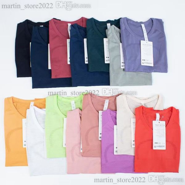 

lu-07 women yoga short sleeve solid color nude sports shaping waist tight fitness loose jogging sportswear women's 2023