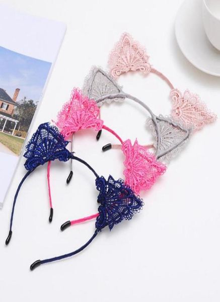 

2022 new lace headband cat ear girls head hoops elastic hair band wedding party pography style headwear women accessories 9 col6164376, Slivery;white