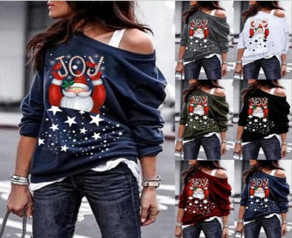

christmas girl tshirt large sizefashion dew shoulder long sleeve snowman santa starry sky printed blouse maternity wy143q5743812, White