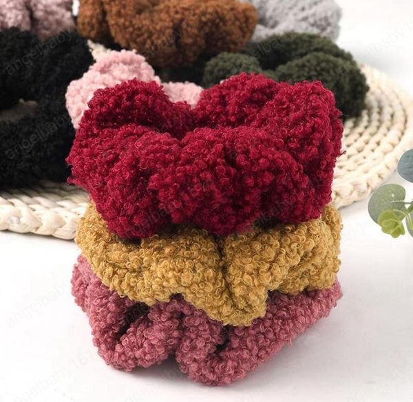 

women headwear solid large intestine hair ring soft faux fur hair ties elastic scrunchie bands ponytail holder girls hair accessor9437579, Slivery;white