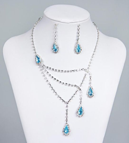 

15015a in stock unique popular wedding bridal or bridesmaids rhinestone necklace earrings silver jewelry set prom4058364, White