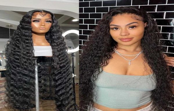 

lace wigs 40 inch deep wave frontal wig 13x6 human hair wigs for black women brazilian hair 13x4 hd wet and wavy water wave lace f1555228, Black;brown