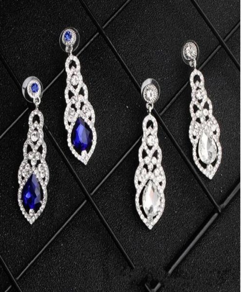 

royal blue silver 2020 shining crystals bridal earrings rhinestones long drop earring for women bridal jewelry wedding gift for br3684204, White