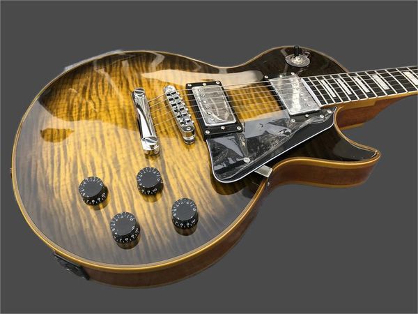 

custom neck and body flame maple guitars, yellow metal accessories, oem guitars258