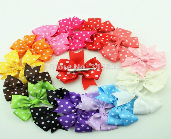 

3inch korean children polka dot ribbon hair bows with clip diy boutique hairbows kids girls hair accessorises1089201, Slivery;white