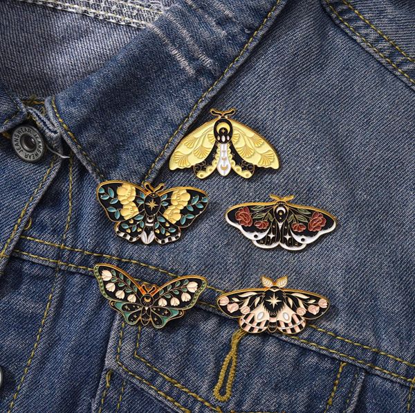 

floral moth butterfly enamel pins custom insect brooches lapel badges gothic moon nature jewelry gift for kids friends5464518, Blue