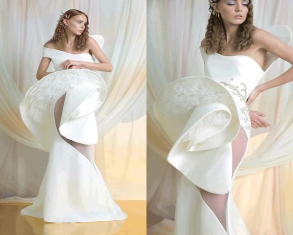 

2019 azzi osta white prom dresses satin 3d floral appliqued one shoulder mermaid evening dress formal party gowns girls pageant 8421772, Black