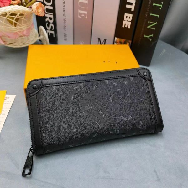 

designer fashion black entrepreneur men's and women's purse clutch long purse pu leather single zip purse classic corn clip purse, Red;black