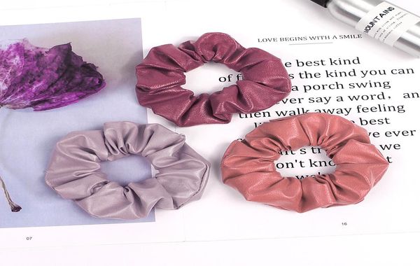 

scrunchie women girls elastic hair rubber bands accessories gum for kids leather pu hair tie ring rope ponytail holder 0903a9896382, Slivery;white