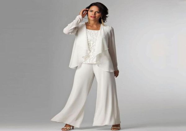 

white chiffon mother of the bride pant suits bateau neck lace wedding guest dress with long sleeves jacket mothers of the groom dr2746679, Black;red
