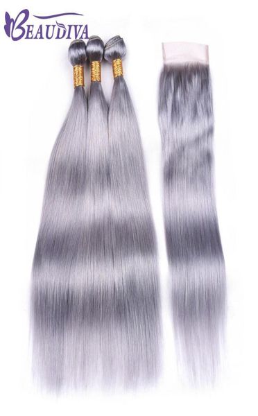 

beau diva silver grey bundles with closure remy peruvian straight hair with closure human hair bundles with lace closure 442940249, Black;brown