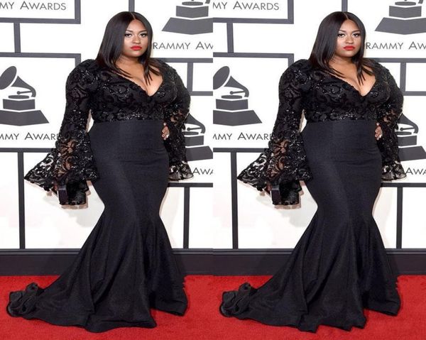 

vneck black long sleeves mermaid prom dress for fat women formal floor length evening dress 3798774, Black;red