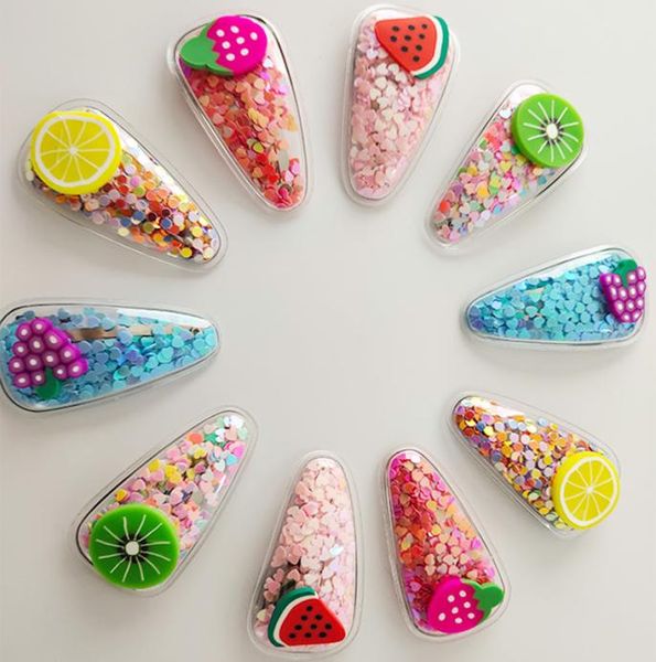 

new fashion bling barrettes quicksand transparent fruits hair clips kids girls hair snap hairpin headwear hair accessories for wom9689555, Slivery;white