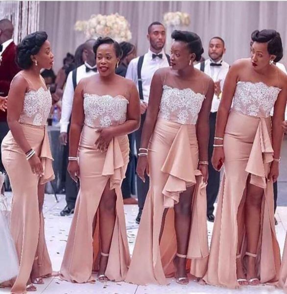 

bridesmaid dresses sheer neck pleats high side split maid of honor dresses custom prom party gowns wedding guest dresses bd82994142, White;pink