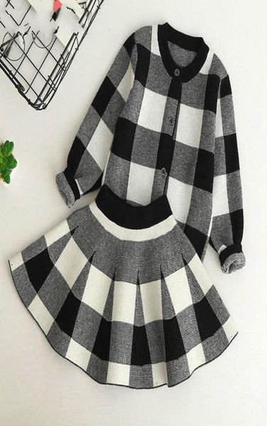 

promotion autumn new girls clothing sets casual long sleeve plaid jacketsskits 2pcs suits for kids set9152541, White