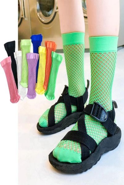

18y new fashion fishnet socks with cut bows girls vintage spring summer fishing net bow short sock children mesh stocking accesso9232030, Pink;yellow