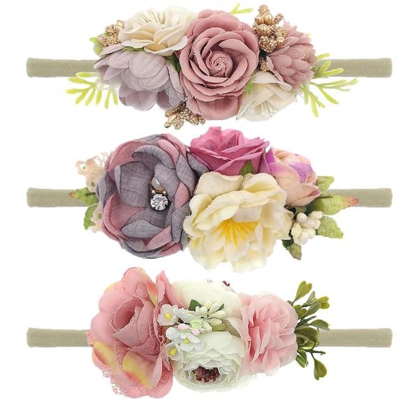 

hair accessories lovely baby headband fake flower nylon bands for kids artificial floral elastic head bands headwear5010338, Slivery;white