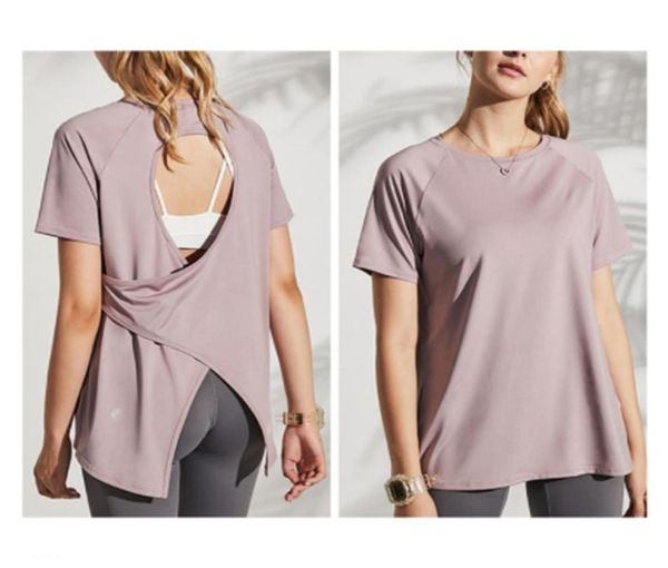 

lu align yoga shortsleeved fitness sports beautiful back hollow back split quickdrying stretch breathable tshirt2672521