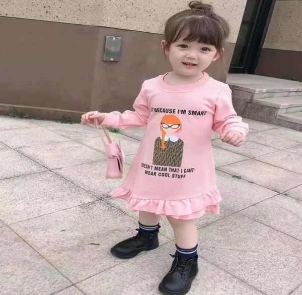 

girls cartoon character pattern falbala dress children letter long sleeve dress 2020 fall new kids designer clothes a35564283481, Red;yellow