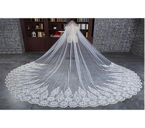 

white champagne ivory 3 meters wedding veil cathedral train handmade lace appliques bridal accessories bridal veils long weddi9480099, Black