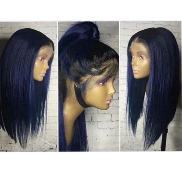 

beautiful heat resistant lace front wigs with baby hair 18inch glueless ombre blue wigs silky straight synthetic wigs for blac1824734, Black