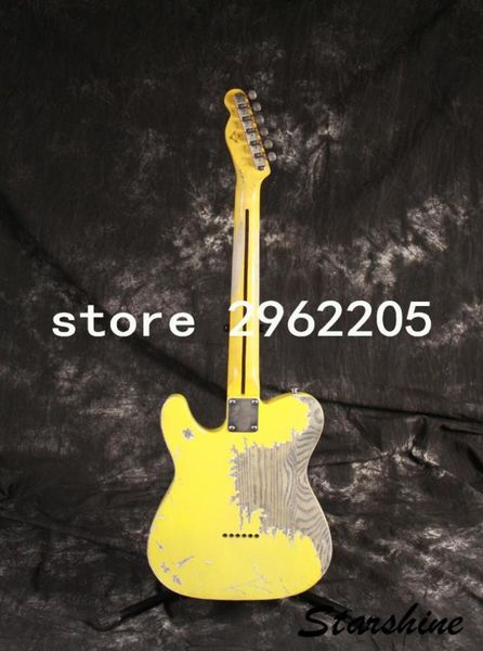 

handwork relic electric guitar sr082 with ash body in dark yellow color aged guitar part brass saddle2918 bridge vintage guit5796610