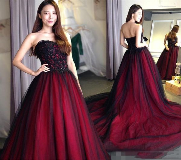 

2019 black and burgundy gothic prom dresses with sweetheart crystal beaded lace up back floor length long formal evening dresses2172616