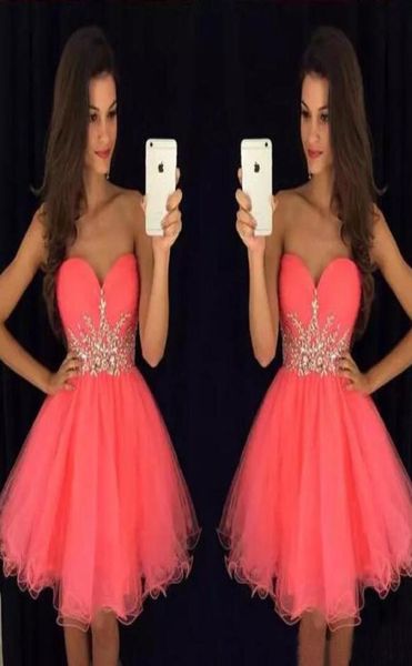

gorgeous short homecoming dresses coral pink tulle party dress sweetheart sleeveless crystals custom made graduation prom dr9892054, Blue;pink