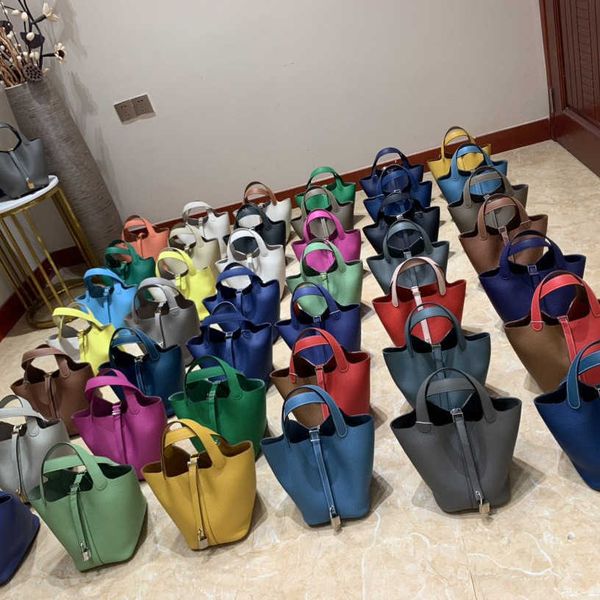 

designer picotin lock bags tc cow leather fully hand-stitched wax thread vegetable basket bag original version of litchi pattern portable bu