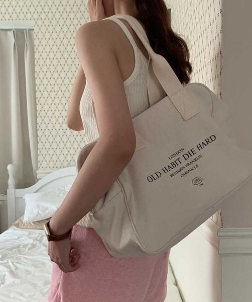 

niche design boston bag letter single shoulder portable canvas bag large capacity short distance travel sports bag for women