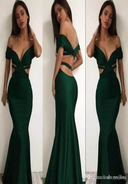 

2019 new off shoulder dark green evening dress satin mermaid backless formal holiday wear prom party gown custom made plus si6980300, Black;red