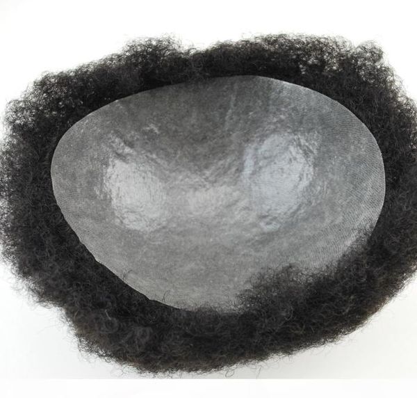 

stock human hair afro toupee thin skin full poly hair system for black men6748482