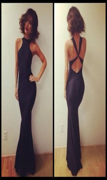 

simple stylish high collar black mermaid prom dresses open back long women evening party for weddingsevents gowns5361963